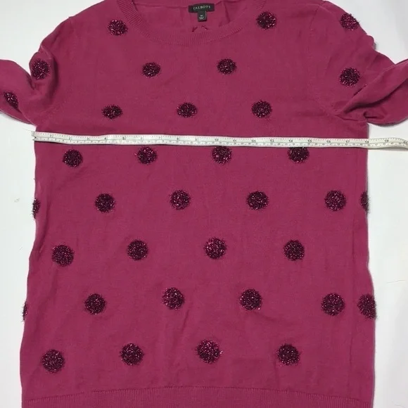 Talbots Women's Sweater Tinsel Dot Pink Metallic Lambs Wool Christmas Holiday M - Picture 4 of 9